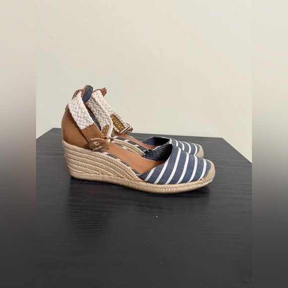 Sperry Top-Sider Espadrille Valencia Wedge Canvas Blue Stripe Womens 8.5M - Picture 3 of 7